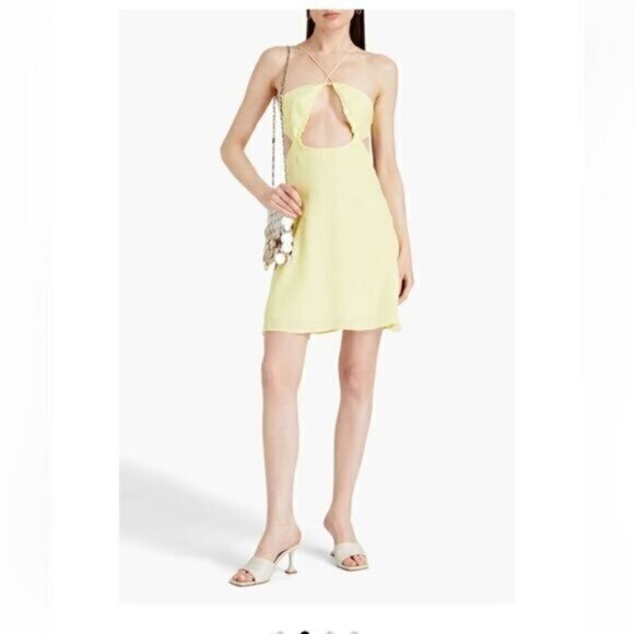 ROTATE BIRGER CHRISTENSEN Nanna Cutout Jacquard Mini Dress Size 10 Pastel Yellow